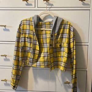 Size Medium Cropped and Distressed Flannel Hoodie